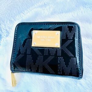 Michael Kors Black Patent Wallet with Gold Plate
